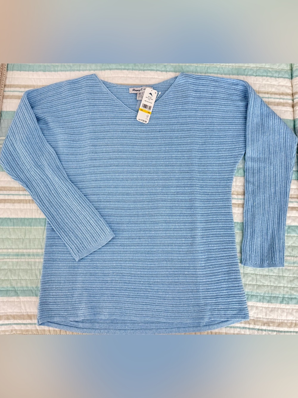 Tommy Bahama Jewel Bay Blue Sky Heather V-Neck Sweater Sz M
